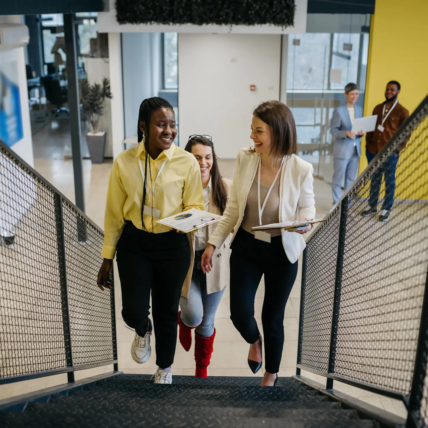 Drei junge Frauen im Büro, die Pause machen