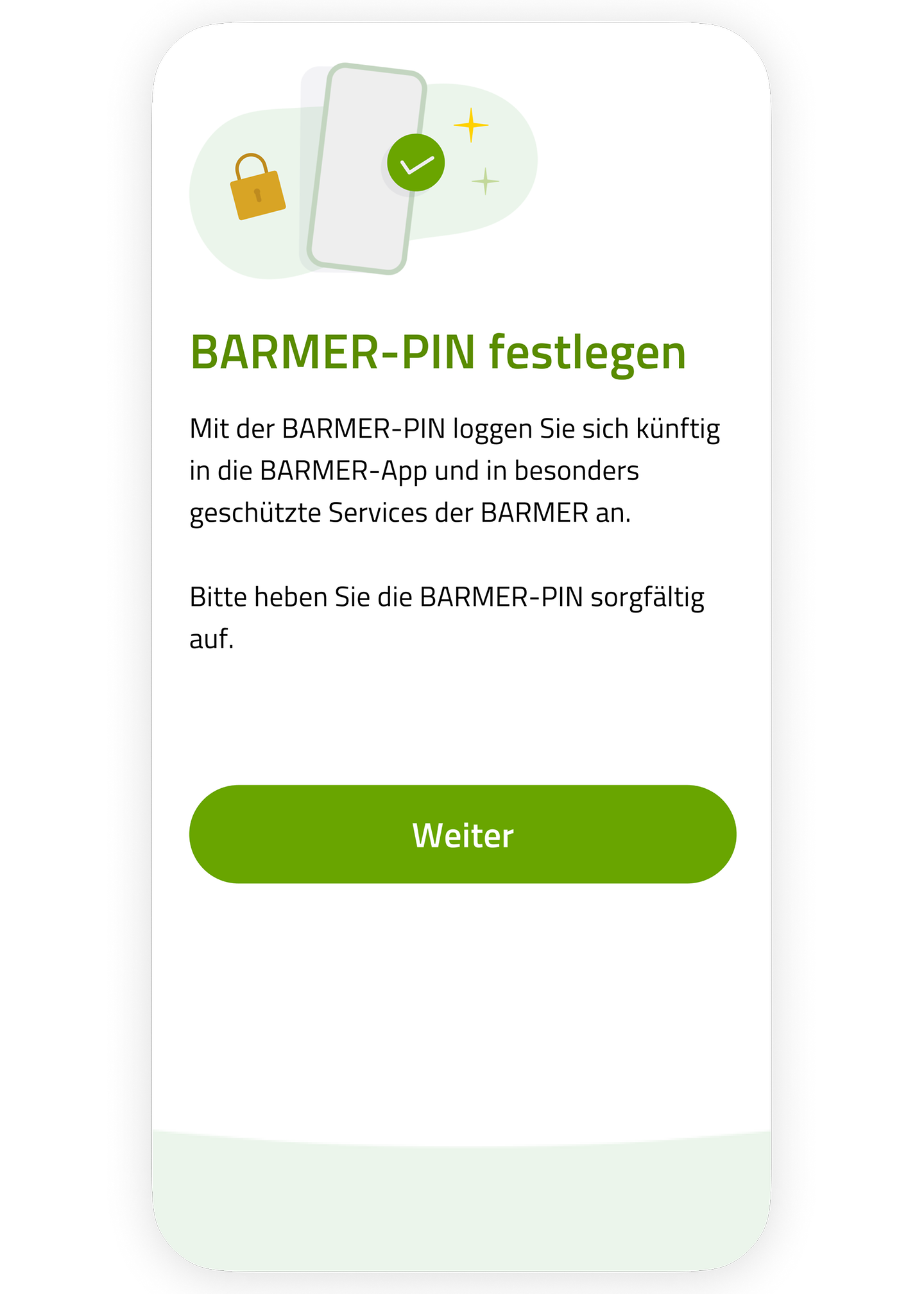 Die Grafik zeigt einen Registrierungsschritt für die eCare-App