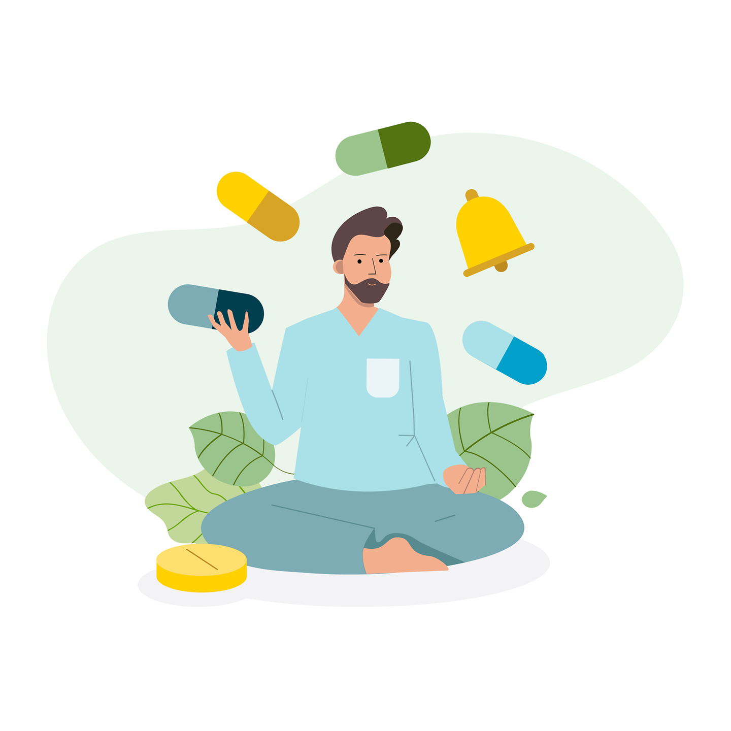 Illustration Mann mit Medikamenten