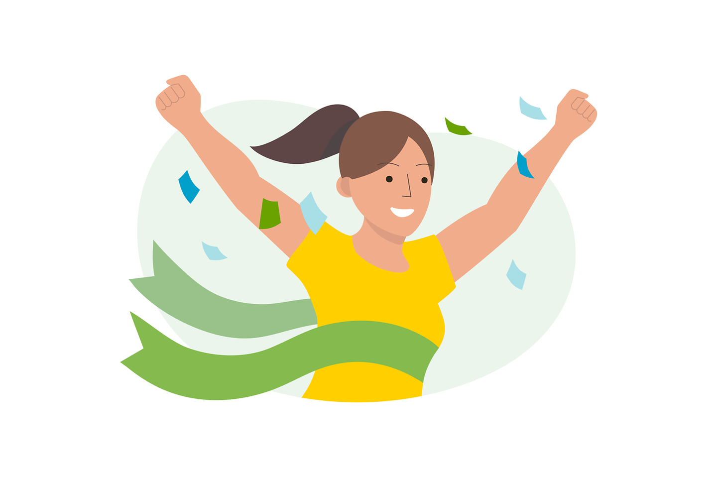 Frau in Siegerpose mit hochgeworfenen Fäusten