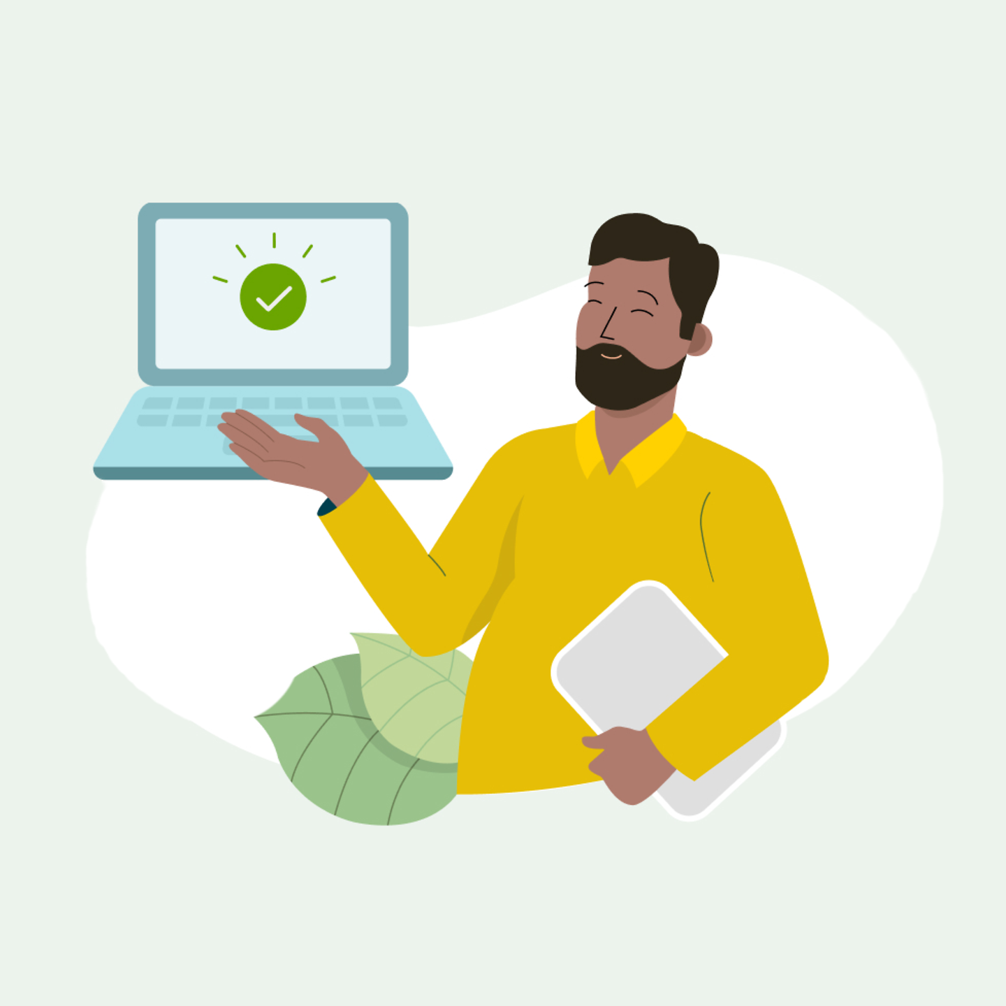 Illustration eines berufstätigen Mannes mit Tablet und Laptop