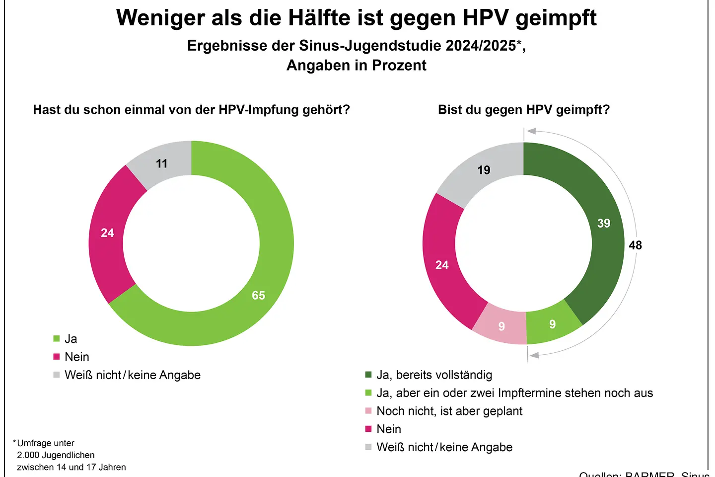 Die Grafik zeigt die Impfquoten bei HPV