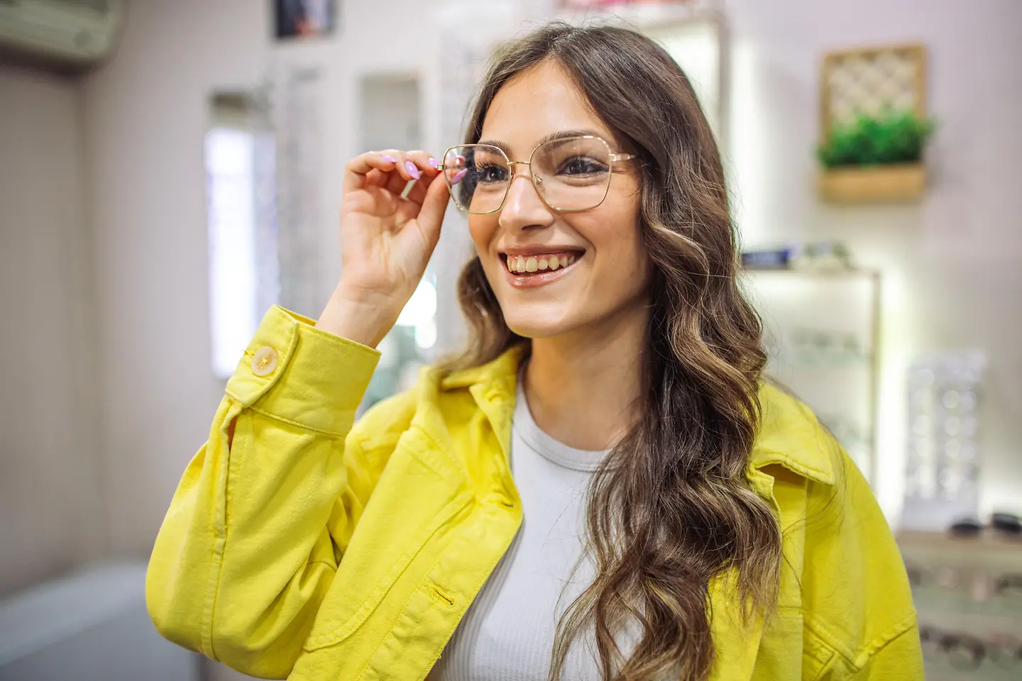 Frau beim Sehtest mit verschiedenen Gläserstärken beim Augenarzt